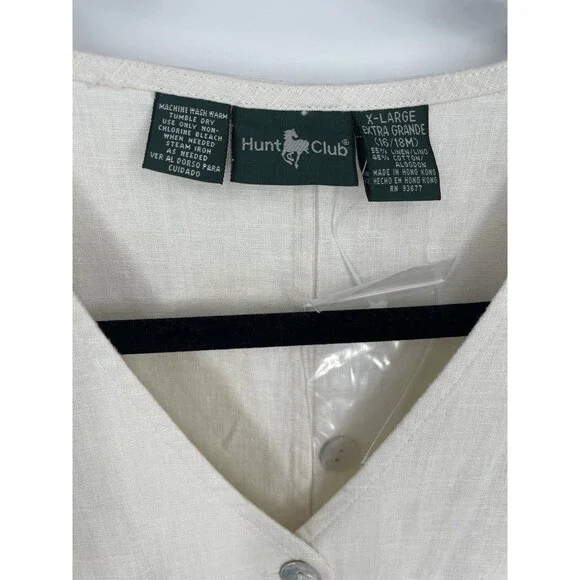 VTG 90s Linen Vest Beige Boho Layer Minimalist Lagenlook Cotton Mother of Pearl - Picture 3 of 8